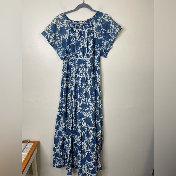 Mirth Caftans VIENNA MAXI DRESS in Blue Floral Sz XL Handcrafted in India Cotton - Picture 5 of 14
